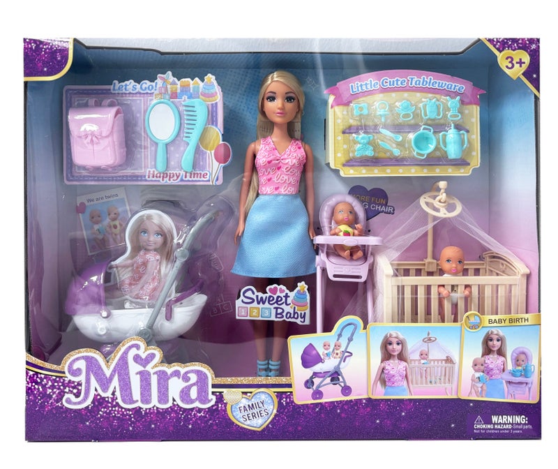 Mira Doll with Baby Care Set Playset – 11.5 Inch Fashion Doll Baby Care Series with Baby Doll, Crib, Baby Table & Baby Supplies | Girls Toys 3+ - Image 1